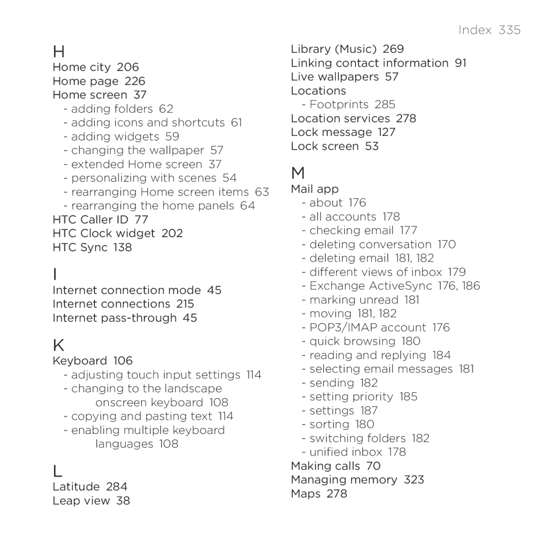 HTC Thunderbolt manual Index  